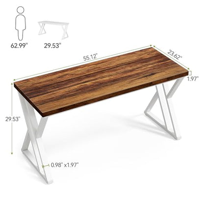 LITTLE TREE 55 Inch Large Simple Industrial Computer Desk Study Writing Table Home Office Workstation,Brown - color: Brown