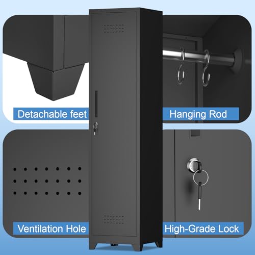 Metal Utility Closet with Hanging Rod,Narrow Broom Closet with Door,Slim Laundry Storage Cabinet for Bathroo,Gym,Living Room,Black - size: 15.75"D x 15.75"W x 64.96"H-Black