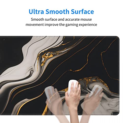 Desk Pad,Office Desk Mat 31.5"×11.8" Large Gaming Mouse Pad,Durable Extended Computer Mouse Pad,Waterproof Thick Big Mouse Pads with Non-Slip Rubber Base Office Home Black Gold Marble - color: Xl01-02 Black Gold Marble, size: 31.5 x 11.8 in