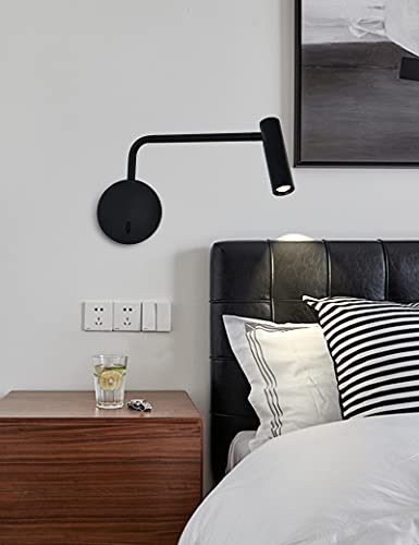 ZEROUNO Wall Mounted Reading Light for Bedroom LED Hardwired Sconce with Switch on/Off Modern 3000K Swing Arm Bedside Wall Mount Lamp (Black) - color: Black