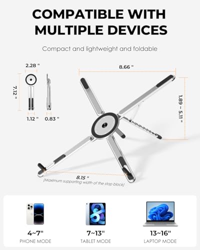 SupeDesk Adjustable Laptop Stand, 3-in-1 Magnetic Stand for Laptop & Tablet - color: Silver