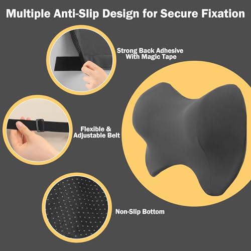 MABOZOO Neck Pillows for Recliner, Memory Foam Headrest Pillow with Non-Slip Backing and Elastic Straps, Recliner Neck Pillow for Pain Relief and Side Sleeping (Gray) - color: Gray
