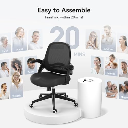 Hbada Office Desk Chair with Flip-Up Armrests and Saddle Cushion, Ergonomic Office Chair with S-Shaped Backrest, Swivel, Mesh, Black - color: Black