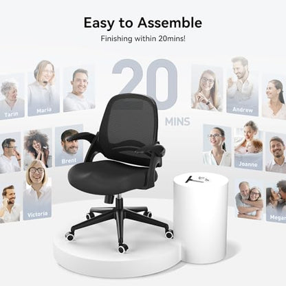 Hbada Office Desk Chair with Flip-Up Armrests and Saddle Cushion, Ergonomic Office Chair with S-Shaped Backrest, Swivel, Mesh, Black - color: Black