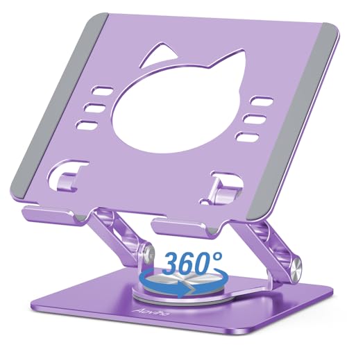 Aoviho Tablet Stand 360° Rotating Aluminum Holder - Adjustable, Portable & Foldable Monitors Stand for iPads, Compatible with 4-13.3" Tablets, Purple - color: Purple