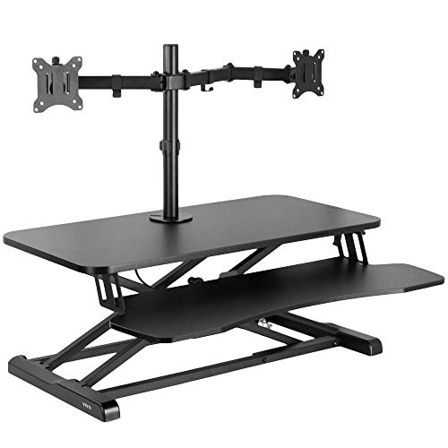 VIVO Height Adjustable 32 inch Standing Desk Converter with Dual 13 to 30 inch Monitor Stand, Sit Stand Monitor Mount and Desk Riser, Black, DESK-V000K-M2 - color: Black, size: 32"