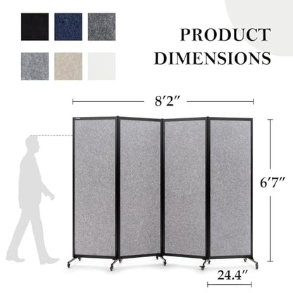 Room Partition 2.0 Upgrade Version,8'2"L* 6'7"H,4 Panel,Light Grey - color: Light Grey, size: 4