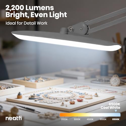 Neatfi LED Desk Lamp, 2200 Lumens, 24W, 20-Inch Wide Head (Silver) - color: Silver, size: Non-CCT with Clamp