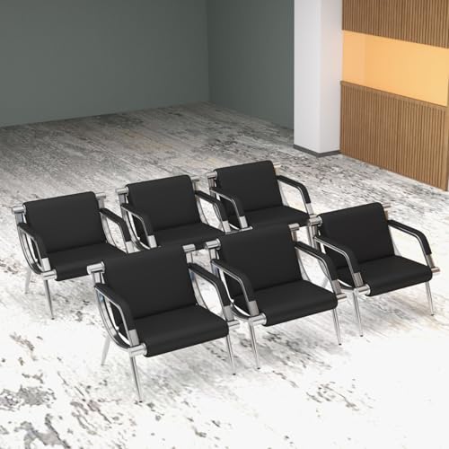 Kinsuite 1-seat Waiting Room Chairs - 6pcs Office Reception Chairs for Salon Barber Bench Airport Bank Hall PU Leather, Black - size: 1-seat*6