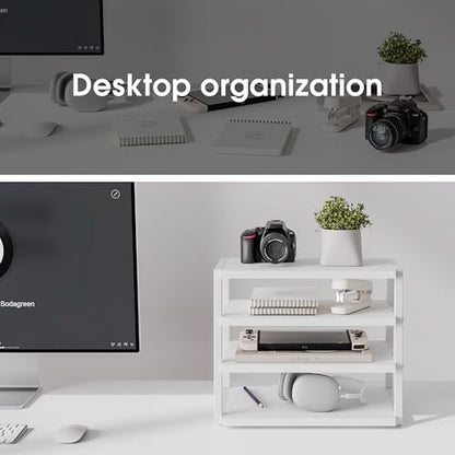 Fenge Desk Shelf Organizer, 4-Tier Tower Desktop Office Shelves, White - color: White