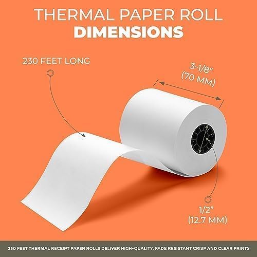 Thermal Credit Card Paper Rolls Printer Paper Receipts 3 1/8" 230' for Popular Credit Card Machines POS and Cash Registers BPA Free 50 Rolls - size: 3-1/8" x 230'
