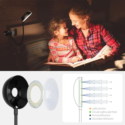 Clip on Light, LED Reading Light for Beds Headboards,5 Color Modes Dimmable | Clip on Light LED Reading Book Light with Clamp Eye-Friendly Desk Lamp Flexible Reading Lights for Books in Bed Bedside Black - color: Black