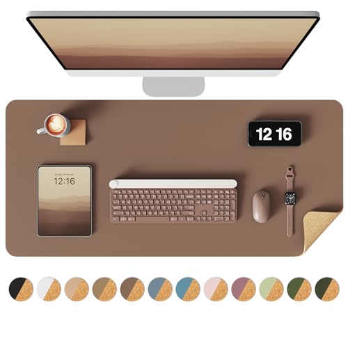 YSAGi Double-Sided Desk Pad, 35.4"x17"Leather Desk Mat, Eco Cork Desk Pad Protector,Large Mouse Pad,Waterproof Desk Blotter for Office/Home(Coffee) - color: Coffee+cork, size: 35.4" x 17"