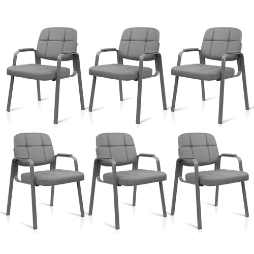 CLATINA Leather Guest Chairs Set of 6, Desk Chair No Wheels, Office Reception with Padded Arms for Office Conference Waiting Room, Grey - color: Grey, size: 6pack