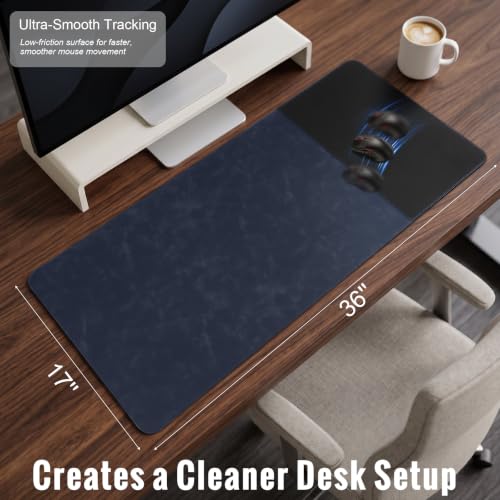 HAUTOCO Cork Desk Mat 36''x17'', Distressed PU Leather & Cloth Desk Pad - color: Royal Blue, size: 36" x 17"