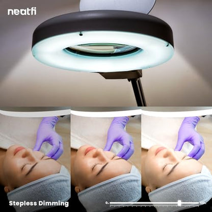 Neatfi LED Magnifying Lamp with Clamp | 12W | 60 SMD LEDs |1,200 Lumens | Adjustable Step Dimming | 2.25x Magnification Desk Lamp Magnifier for Crafts, Painting, and Hobbies (Black-2, 5-Diopter) - color: Black-2, size: 5-Diopter