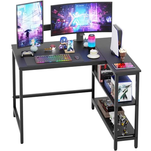 L Shaped Computer Desk, 39 Inch Corner Desk with Reversible Storage Shelves, Home Office Desk with Metal Frame, Modern Simple Style for Home Office, Living Room, Bedroom, Black - size: 39 inch