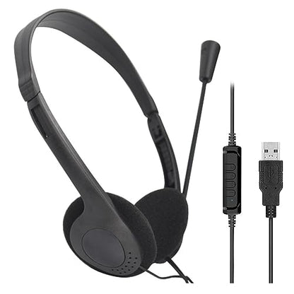 USB Computer Headset, PC Headphone with Clear Chat Microphone, Lightweight On-Ear Wired Headset for Business, Skype, Webinars, Online Education, Call Center (Color:900, Black)