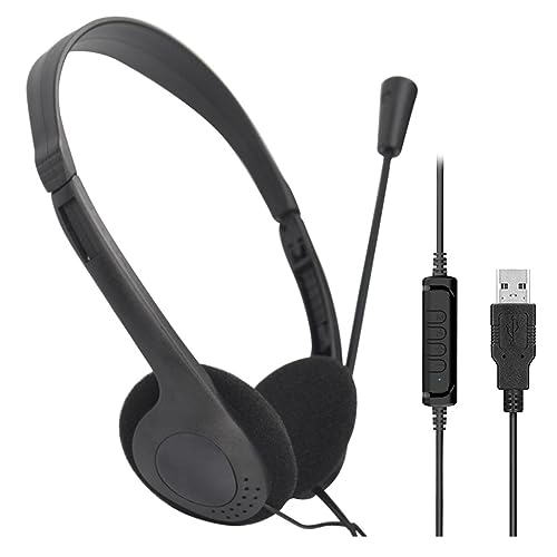 USB Computer Headset, PC Headphone with Clear Chat Microphone, Lightweight On-Ear Wired Headset for Business, Skype, Webinars, Online Education, Call Center (Color:900, Black)