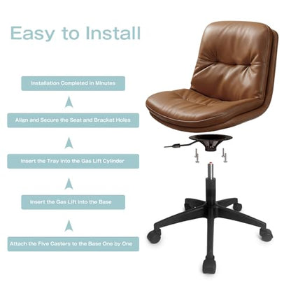 Office Chair, Ergonomic Desk Chair with Padded Cushion & Backrest, Adjustable Height & 360° Swivel, Armless Task Chair for Home Office, Computer Desk & Vanity Brown - color: Brown