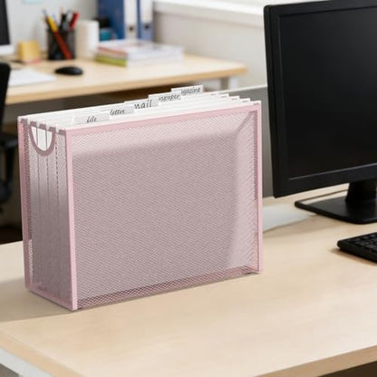 Sinboun Hanging File Organizer Includes 5 Hanging Folders for Office, Pink - color: Pink