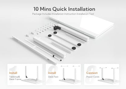 Claiks Small Glass Standing Desk with Drawers & USB Ports 32x19 White - color: Super White Glass, size: 32 inch
