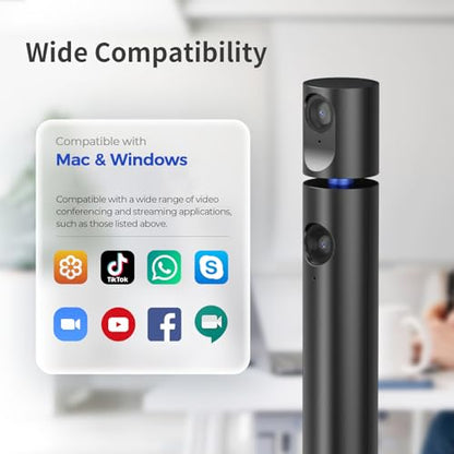 CZUR Halo X Pro Dual Webcam for PC, 1080P Web Camera with Microphone, USB Camera for Computer, 90° View, Plug & Play, Compatible with Windows&Mac, for TikTok/YouTube/Yahoo Messenger