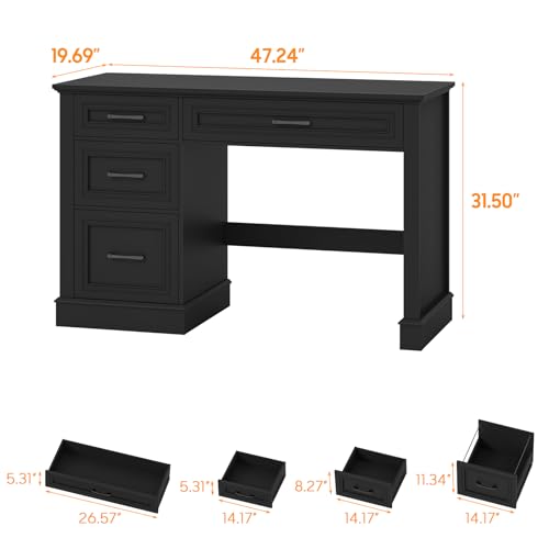 Vabches Farmhouse 47" Executive Desk with 3 Drawers, Pure Black. - color: Pure Black, size: Style 1