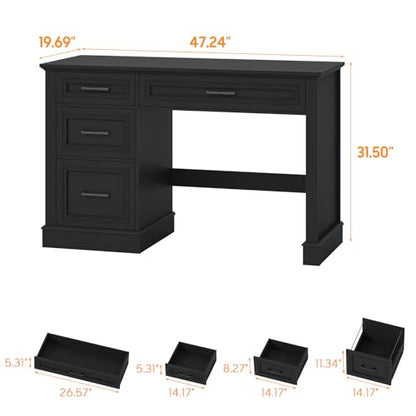 Vabches Farmhouse 47" Executive Desk with 3 Drawers, Pure Black. - color: Pure Black, size: Style 1