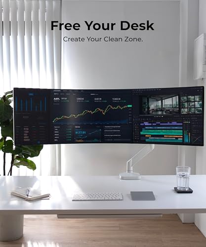 Modernsolid Heavy Duty Monitor Arm for 34-49 Inch Ultrawide Curved Screens | 14-38 lb Support,Gas Spring Full Motion,Cable Management,VESA 75x75/100x100,Red Dot Award-Winning Design,White - color: White