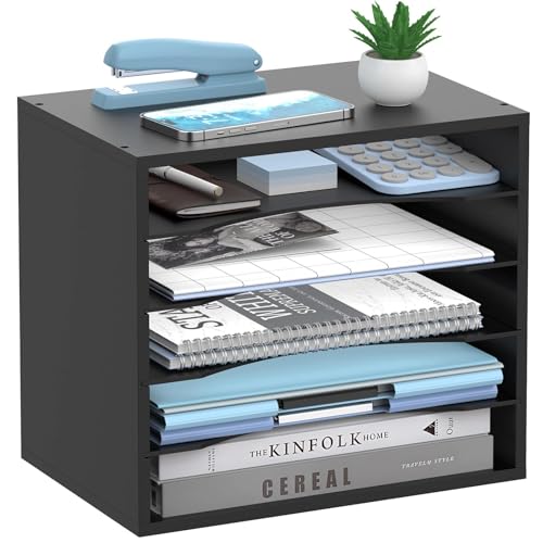5-Tier Paper Organizer for Desk, Adjustable Mail Organizer, Black - color: Black, size: 5 Tier