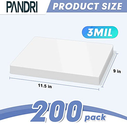 PANDRI 200 Pack Clear Thermal Laminating Sheets, 9 x 11.5-Inch, 3 Mil - size: 200 Pack