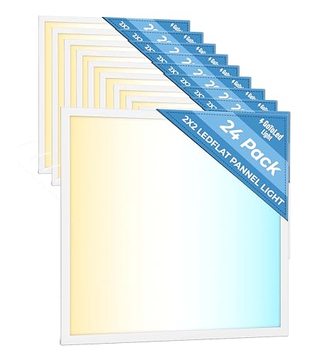 24 Pack 2x2 LED Flat Panel Light for Drop Ceiling, 5200lm Selectable 20W/25W/30W/35W/40W, Color Temperature 3000K/3500K/4000K/5000K/6500K, 0-10V Dimmable, 120-277V, ETL - size: 2x2 FT LED - 24 PACK