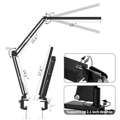 LED Desk Lamp, Manicure Table Lamp, Eye-Caring Drafting Light, Dimmable Office Table Lamp with 3 Color Modes, 10 Brightness Levels & Adapter, Memory Function(Black) - color: Black