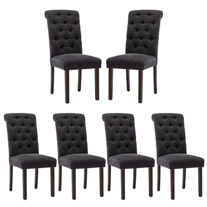 COLAMY Button Tufted Dining Chairs Set of 6, Parsons Upholstered Fabric Dining Room Chairs Kitchen Chairs with Wood Legs and Padded Seat, Black - color: Black, size: set of 6