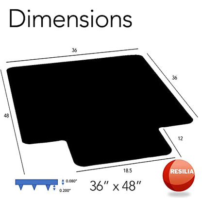 RESILIA Office Desk Chair Mat with Lip - for Low Pile Carpet (with Grippers) Black, 36 Inches x 48 Inches, Made in The USA - color: Black, size: 36" x 48" with lip