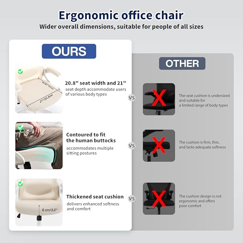 Ergonomic Office Chair Desk Chair with Adjustable Lumbar Support - color: Buff Beige