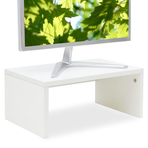 TEAMIX White Monitor Stand - 6.7 inch Tall, Wood Riser, Desk Organization | Laptop/Printer/Computer Stand, Extra Storage Underneath, Minimalist, Modern Design, Smooth White Finish, for Home Office