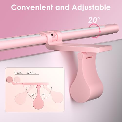 Quntis Pink Monitor Light Bar with Backlight, Desk Light Bar with Remote | Eye-Care No Glare, Space Saving, Stepless Dimming, Desk Lamp for Home Office Gaming Reading Study Drawing, as Gifts for Girls - color: Pink