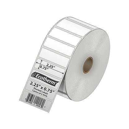 2.25" x .75" Thermal Labels | 6 Rolls | 19890 Labels | fits Zebra, Munbyn, Rollo, Godex, Arkscan, iDPRT, Offnova Thermal Label Printers and More | Blank White Adhesive Stickers by Ecotherm - size: 2.25 x .75 - 19890 Labels