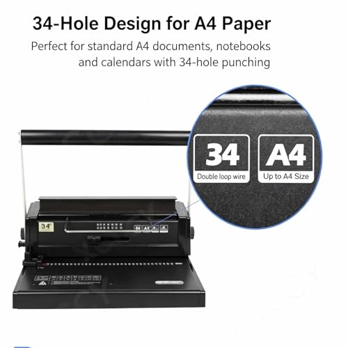Loose Leaf Iron Ring Punching Machine, Rubber Square Hole Binding Machine, 34 Hole Manual Wire Coil Puncher, Maximum Hole Punch 120 Sheets, for A4, B5, A5 Paper Binding Machine