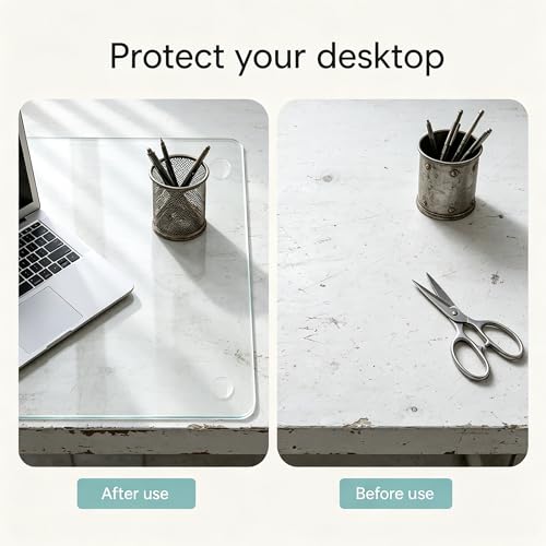 20 x 32 inch Dry Erase Desk Mat, Tempered Glass Desk Pad, Clear Desk Matt for Desktop, Desk Mat Clear, Glass Top for Desk, Desk Top, Smooth Glass Desk Mat for Writing, Gaming, Office & Daily Use