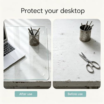 20 x 32 inch Dry Erase Desk Mat, Tempered Glass Desk Pad, Clear Desk Matt for Desktop, Desk Mat Clear, Glass Top for Desk, Desk Top, Smooth Glass Desk Mat for Writing, Gaming, Office & Daily Use