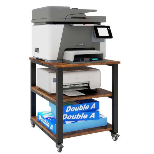 Natwind 3 Tier Laser Printer Stand,20''x20'' Side Table for Printer, Retro | Large Printer Table ,Copier Stand with Industrial Wheels, Heavy Duty Stand, 1.6''x0.8'' Thick Steel Tube, for Home Office - color: Retro