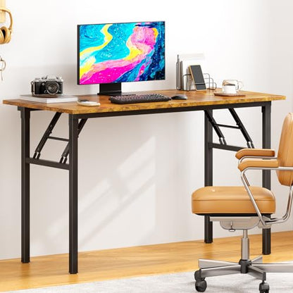 DlandHome 39.4 Inch Small Folding Computer Desk for Home Office, Retro - color: Retro, size: 39 Inches