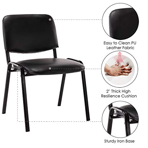 Leather Waiting Room Chairs Stackable Conference Room Chairs No Wheels Office Guest Chair for Reception School Breakroom Banquet Church Lobby (Leather-Cushion,Black,5PCS) - color: Leather-cushion Black