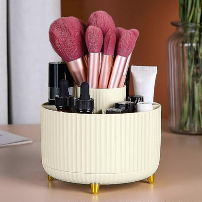 WILL OAK Makeup Brush Organiser - Large Compartment Cosmetic Organizer -Eyeliner, Nail Polish, Art Supply, Bathroom Vanity Desktop Organizer (Cream) - color: Cream