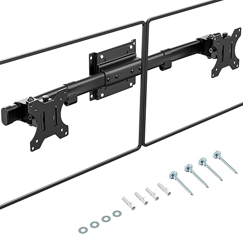 PUTORSEN Dual Monitor Wall Mount, Horizontal Assembly Mount for 2 Monitor Screens up to 27 inches,Max. 10kg, VESA 75x75/100x100mm - size: Up to 27"