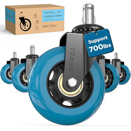 WEWILL Office Chair Wheels - Rubber Casters Replacement Universal Fit 98% Chair(Set of 5) Heavy Duty 3 Inch Smoothly & Quietly Safe for All Floor, Hardwood, Tile, Carpet, Noise Free - Navy - color: Navy