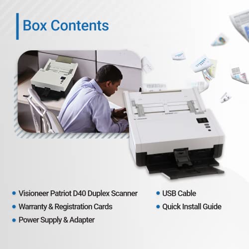 Visioneer Patriot D40 Duplex Scanner for PC and Mac, 70 PPM, Sheetfed 80 Page Automatic Document Feeder (ADF) - size: PD40